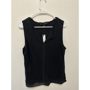 Sanctuary, NWT, Sleeveless Top Black Textured Knit Sheer Hem Women's Tank Blouse